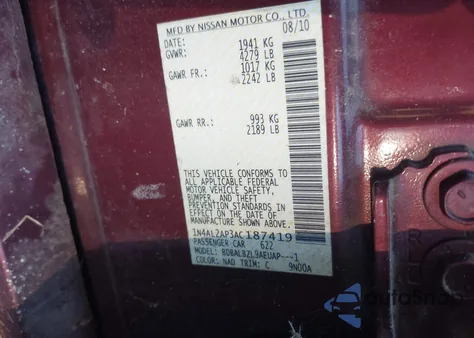 2010 Nissan Altima 2.5 S from USA, damaged, VIN 1N4AL2AP3AC187419